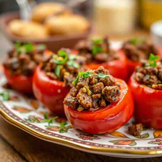 Baked Stuffed Tomatoes - Easy Sausage & Beef Recipe
